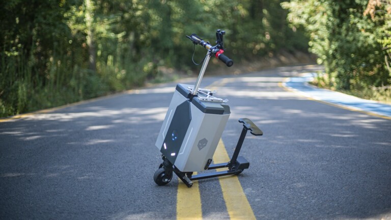 ALIEN-ISH ONGO multipurpose eScooter can work as a ride, seat, desk, and backpack